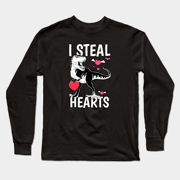 I Steal Hearts Dino Valentines Day Gift Long Sleeve T-Shirt by Saymen Design
